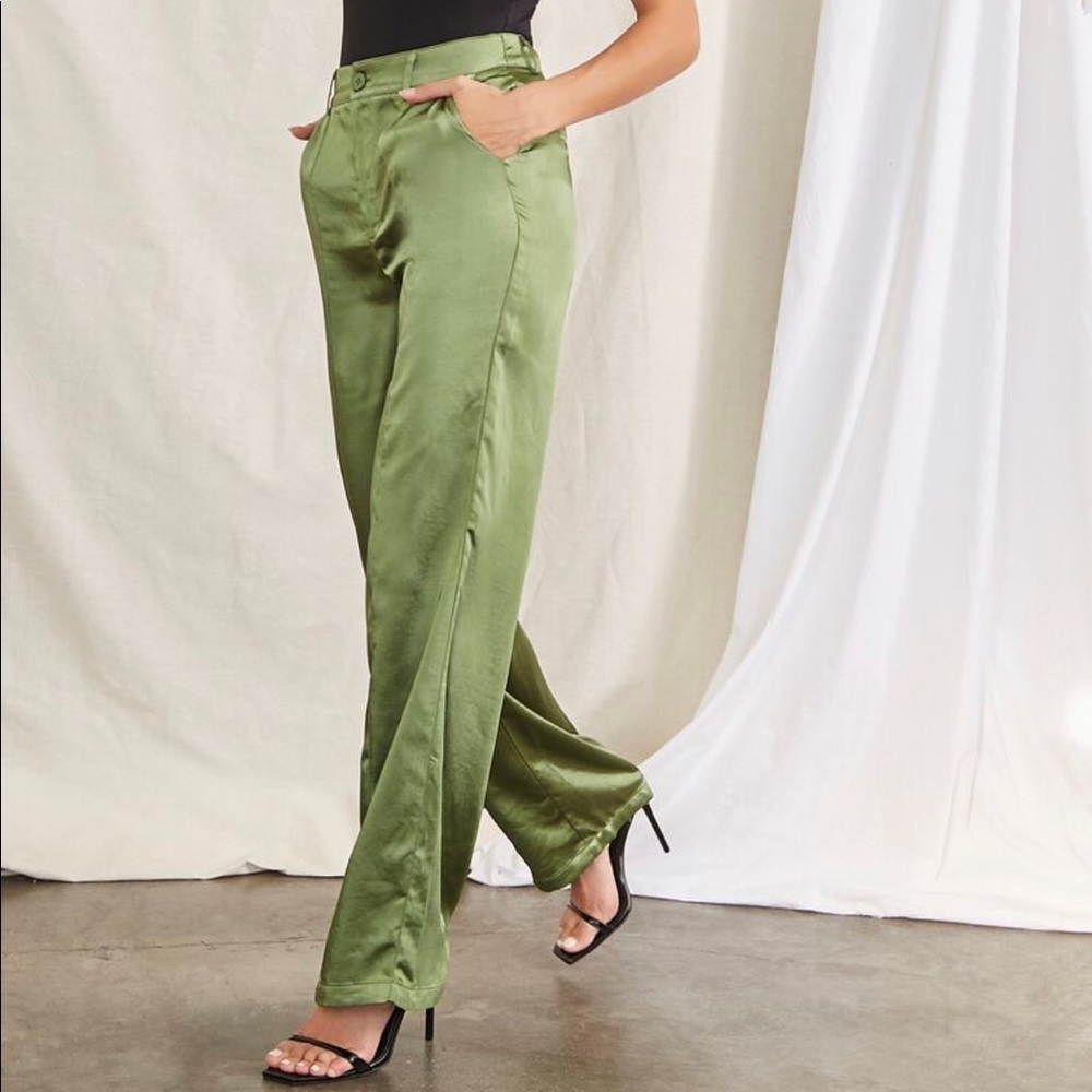 Green Satin Dress Pants